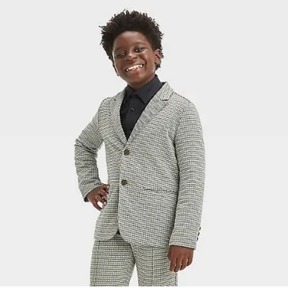 Cat & Jack Boys Houndstooth Knit Suit Jacket Stretch - Picture 4 of 13